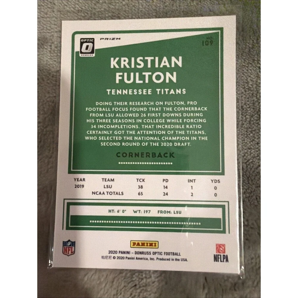2020 Panini Donruss Optic - Rookies Kristian Fulton #109 Holo Prizm (RC)